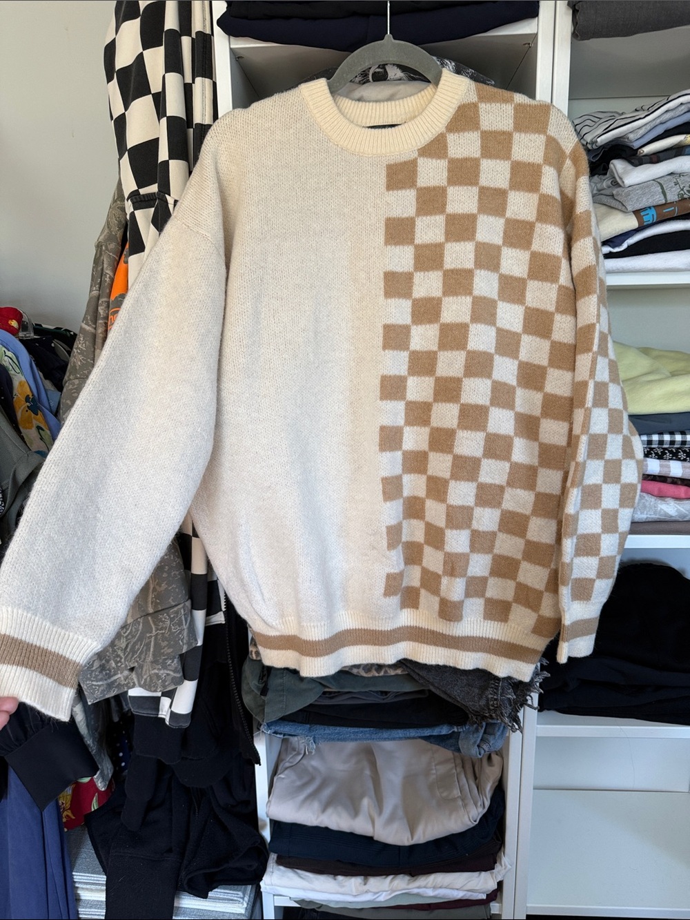 Checkerboard Crew Neck Sweater